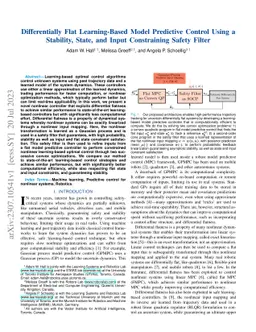 Differentially Flat Learning-based Model Predictive Control Using a
  Stability, State, and Input Constraining Safety Filter