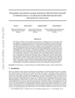 Ensemble Learning based Anomaly Detection for IoT Cybersecurity via
  Bayesian Hyperparameters Sensitivity Analysis