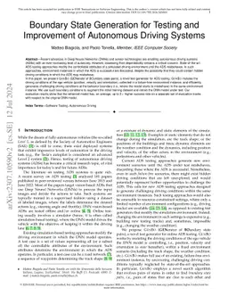 Boundary State Generation for Testing and Improvement of Autonomous
  Driving Systems