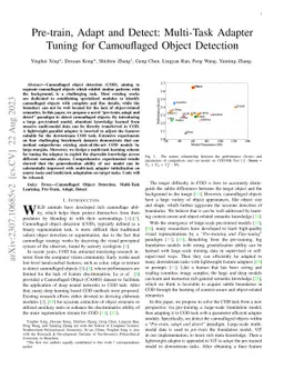 Pre-train, Adapt and Detect: Multi-Task Adapter Tuning for Camouflaged
  Object Detection