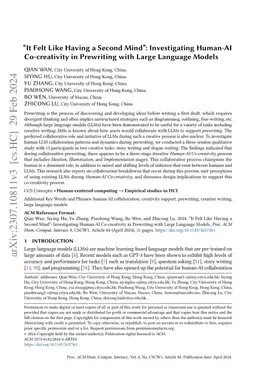 "It Felt Like Having a Second Mind": Investigating Human-AI
  Co-creativity in Prewriting with Large Language Models