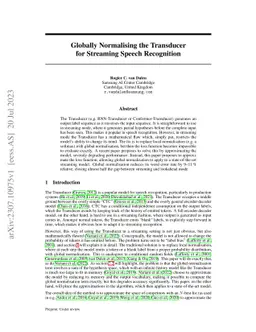 Globally Normalising the Transducer for Streaming Speech Recognition