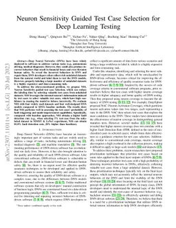 Neuron Sensitivity Guided Test Case Selection for Deep Learning Testing