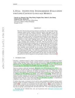 L-Eval: Instituting Standardized Evaluation for Long Context Language
  Models