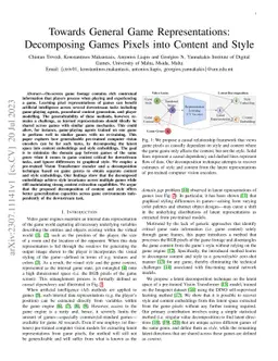 Towards General Game Representations: Decomposing Games Pixels into
  Content and Style