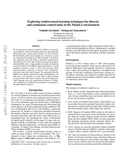 Exploring reinforcement learning techniques for discrete and continuous
  control tasks in the MuJoCo environment
