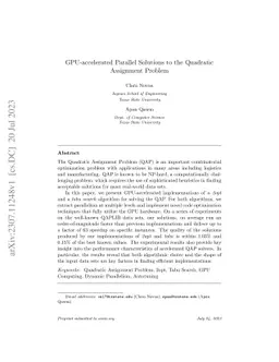 GPU-accelerated Parallel Solutions to the Quadratic Assignment Problem
