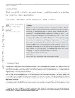 Joint one-sided synthetic unpaired image translation and segmentation
  for colorectal cancer prevention