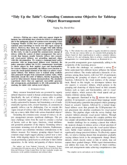 "Tidy Up the Table": Grounding Common-sense Objective for Tabletop
  Object Rearrangement