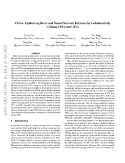 Chrion: Optimizing Recurrent Neural Network Inference by Collaboratively
  Utilizing CPUs and GPUs