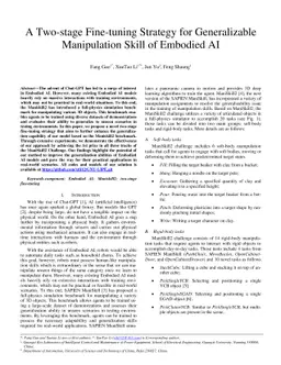 A Two-stage Fine-tuning Strategy for Generalizable Manipulation Skill of
  Embodied AI