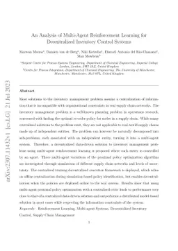 An Analysis of Multi-Agent Reinforcement Learning for Decentralized
  Inventory Control Systems