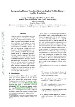 Incorporating Human Translator Style into English-Turkish Literary
  Machine Translation