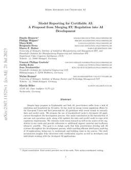 Model Reporting for Certifiable AI: A Proposal from Merging EU
  Regulation into AI Development