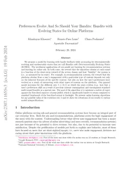 Preferences Evolve And So Should Your Bandits: Bandits with Evolving States for Online Platforms