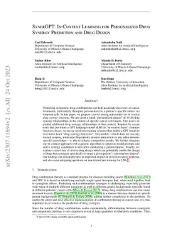 SynerGPT: In-Context Learning for Personalized Drug Synergy Prediction
  and Drug Design
