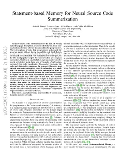 Statement-based Memory for Neural Source Code Summarization