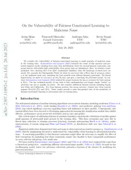 On the Vulnerability of Fairness Constrained Learning to Malicious Noise