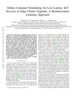 Online Container Scheduling for Low-Latency IoT Services in Edge Cluster
  Upgrade: A Reinforcement Learning Approach
