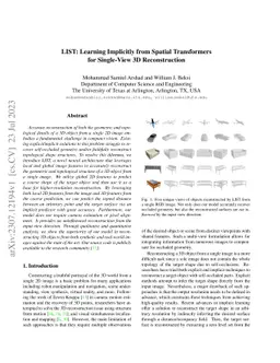 LIST: Learning Implicitly from Spatial Transformers for Single-View 3D
  Reconstruction