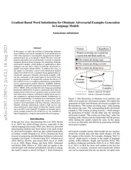 Gradient-Based Word Substitution for Obstinate Adversarial Examples
  Generation in Language Models
