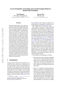 Lost In Translation: Generating Adversarial Examples Robust to
  Round-Trip Translation