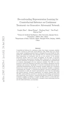 De-confounding Representation Learning for Counterfactual Inference on
  Continuous Treatment via Generative Adversarial Network