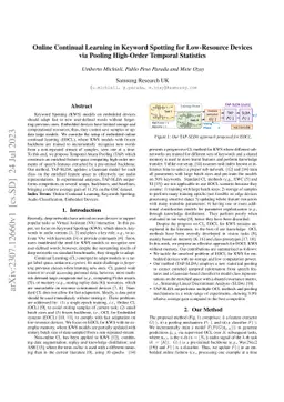 Online Continual Learning in Keyword Spotting for Low-Resource Devices
  via Pooling High-Order Temporal Statistics