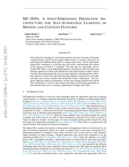 MC-JEPA: A Joint-Embedding Predictive Architecture for Self-Supervised
  Learning of Motion and Content Features