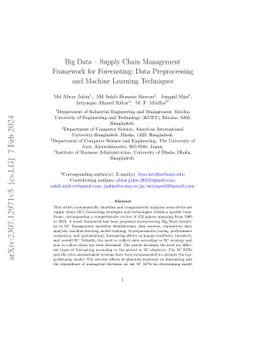 Big Data - Supply Chain Management Framework for Forecasting: Data
  Preprocessing and Machine Learning Techniques