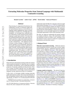 Extracting Molecular Properties from Natural Language with Multimodal
  Contrastive Learning