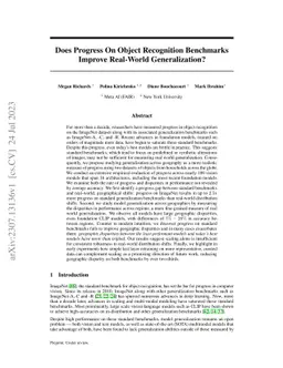 Does Progress On Object Recognition Benchmarks Improve Real-World
  Generalization?