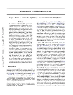 Counterfactual Explanation Policies in RL