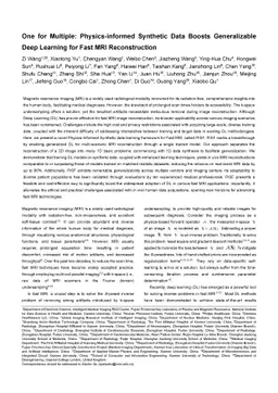 One for Multiple: Physics-informed Synthetic Data Boosts Generalizable
  Deep Learning for Fast MRI Reconstruction