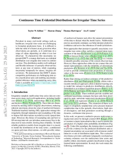 Continuous Time Evidential Distributions for Irregular Time Series