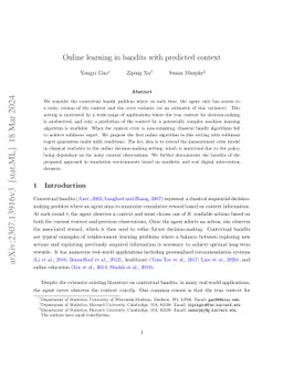 Online learning in bandits with predicted context