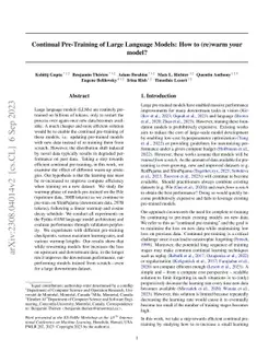 Continual Pre-Training of Large Language Models: How to (re)warm your
  model?