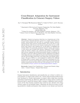 Cross-Dataset Adaptation for Instrument Classification in Cataract
  Surgery Videos
