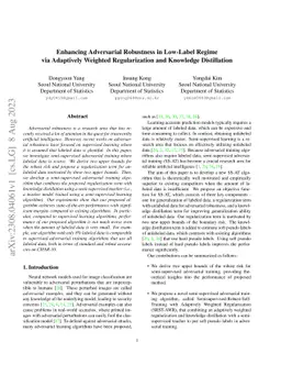 Enhancing Adversarial Robustness in Low-Label Regime via Adaptively
  Weighted Regularization and Knowledge Distillation