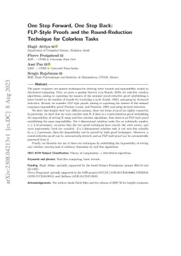 One Step Forward, One Step Back: FLP-Style Proofs and the
  Round-Reduction Technique for Colorless Tasks