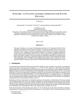 D-Score: A Synapse-Inspired Approach for Filter Pruning