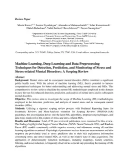 Machine Learning, Deep Learning and Data Preprocessing Techniques for
  Detection, Prediction, and Monitoring of Stress and Stress-related Mental
  Disorders: A Scoping Review