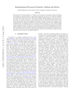 Benchmarking LLM powered Chatbots: Methods and Metrics