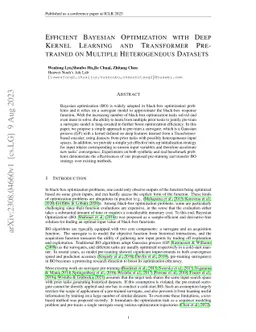 Efficient Bayesian Optimization with Deep Kernel Learning and
  Transformer Pre-trained on Multiple Heterogeneous Datasets