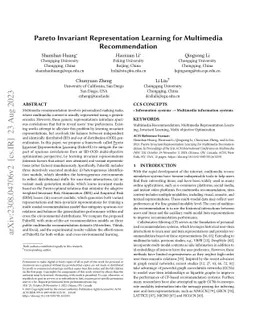 Pareto Invariant Representation Learning for Multimedia Recommendation