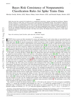 Bayes Risk Consistency of Nonparametric Classification Rules for Spike
  Trains Data