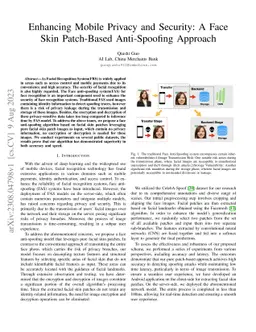 Enhancing Mobile Privacy and Security: A Face Skin Patch-Based
  Anti-Spoofing Approach