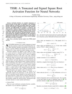 TSSR: A Truncated and Signed Square Root Activation Function for Neural
  Networks