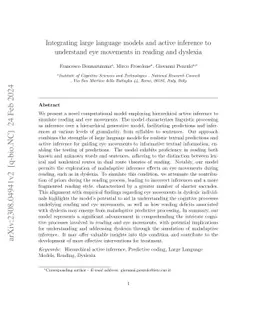 Integrating large language models and active inference to understand eye
  movements in reading and dyslexia