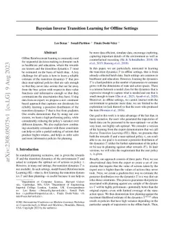 Bayesian Inverse Transition Learning for Offline Settings